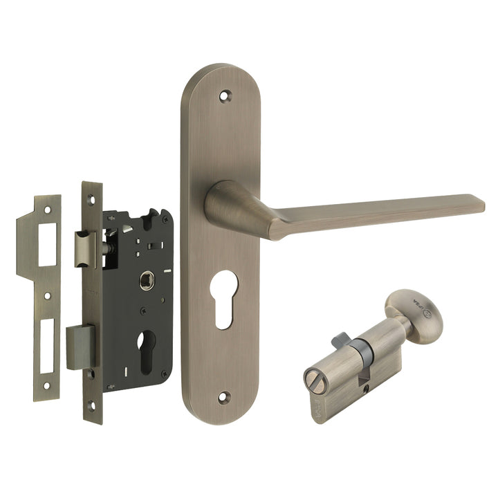 IPSA Pour Moderna Handle Series on 8" Plate CYS Lockset with 60mm Coin and Knob - Matte Antique Finish MAB