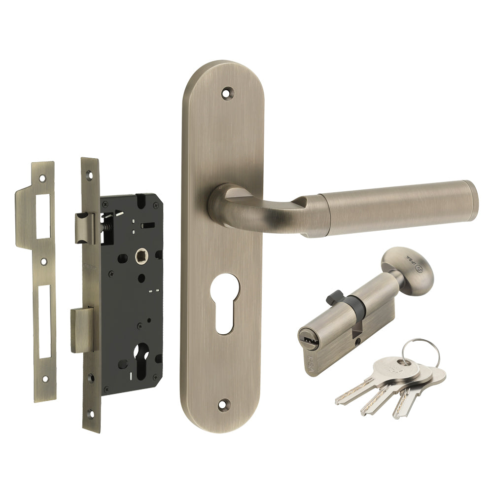 IPSA Cherry Iris Handle Series On 10 Inch CY Lockset with 60mm One Side Key & Knob Cylinder- MAB