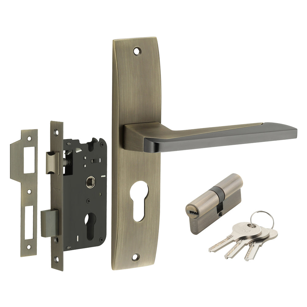 IPSA Lilac Iris Handle Series on 8" Plate CYS Lockset with 60mm Both Side Key - Matte Antique Finish MAB
