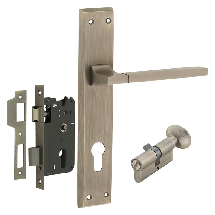IPSA Kafe Iris Handle Series on 8" Plate CYS Lockset with 60mm Coin and Knob - Matte Antique Finish MAB