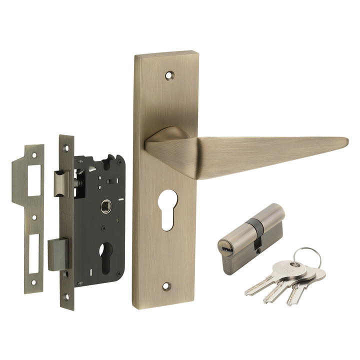 IPSA Capri Moderna Handle Series on 8" Plate CYS Lockset with 60mm Both Side Key - Matte Antique Finish MAB