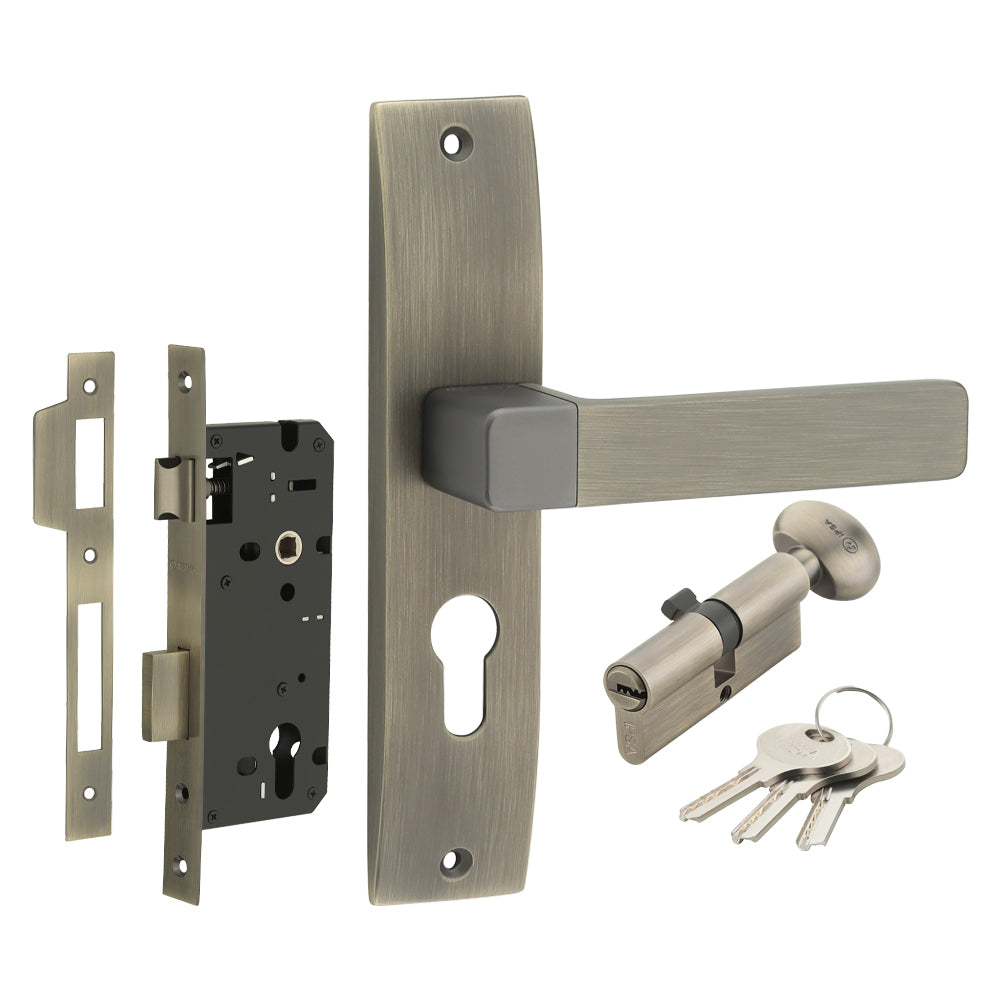 IPSA Ink Iris Handle Series on 10" CY Lockset with 60mm One Side Key and Knob - Finish MAB