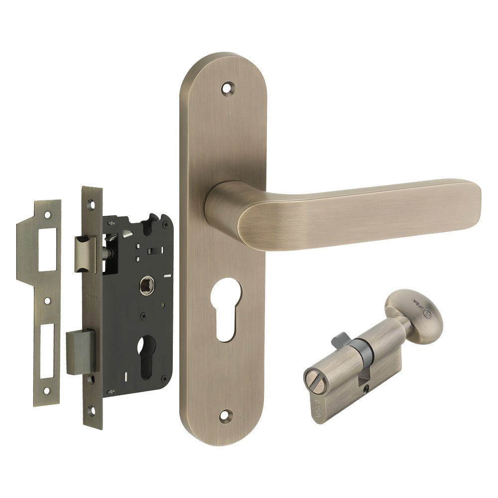 IPSA Plum Moderna Handle Series on 8" Plate CYS Lockset with 60mm Coin and Knob - Matte Antique Finish MAB