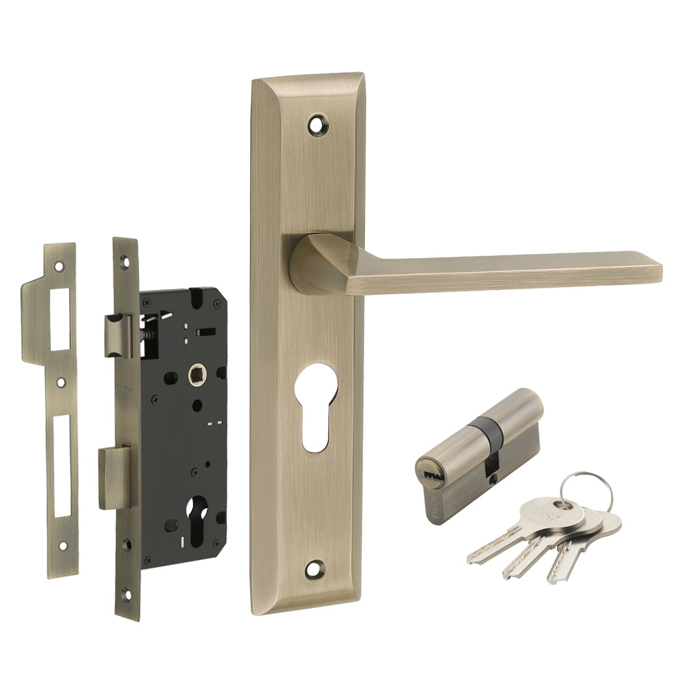IPSA Mynza Iris Handle Series on 10" Plate CY Lockset with 60mm Both Side Key Finish MAB