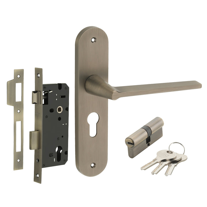 IPSA Pour Moderna Handle Series on 10" Plate CY Lockset with 60mm Cylinder Both Side Key - Matte Antique Finish MAB