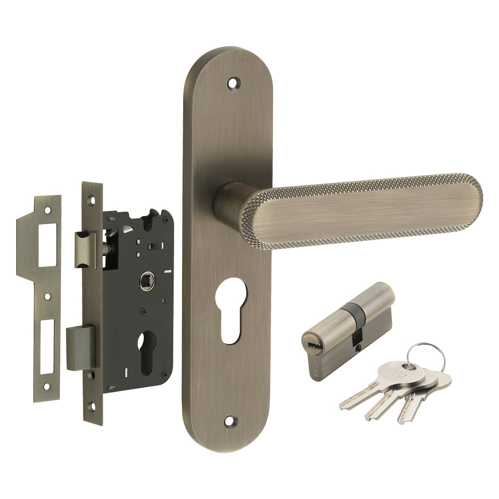 IPSA Stone Moderna Handle Series on 8" Plate CYS Lockset with 60mm Both Side Key - Matte Antique Finish MAB