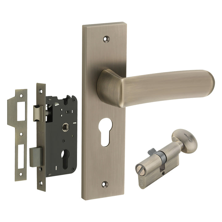 IPSA Tomato Moderna Handle Series on 8" Plate CYS Lockset with 60mm Coin and Knob - Matte Antique Finish MAB