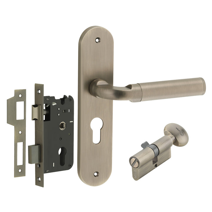 IPSA Cherry Iris Handle Series on 8" Plate CYS Lockset with 60mm Coin and Knob - Matte Antique Finish MAB