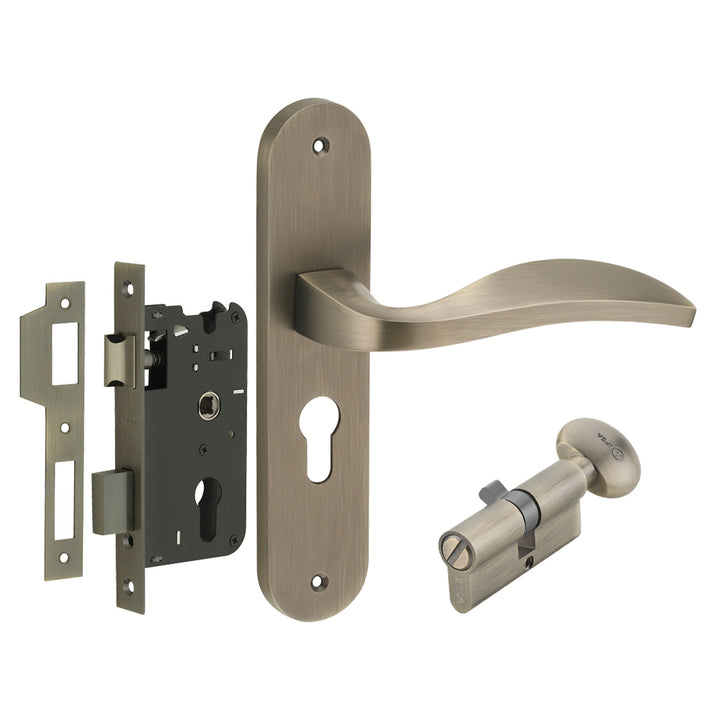 IPSA Scarlet Moderna Handle Series on 8" Plate CYS Lockset with 60mm Coin and Knob - Matte Antique Finish MAB