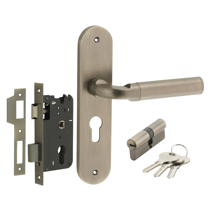 IPSA Cherry Iris Handle Series on 8" Plate CYS Lockset with 60mm Both Side Key - Matte Antique Finish MAB