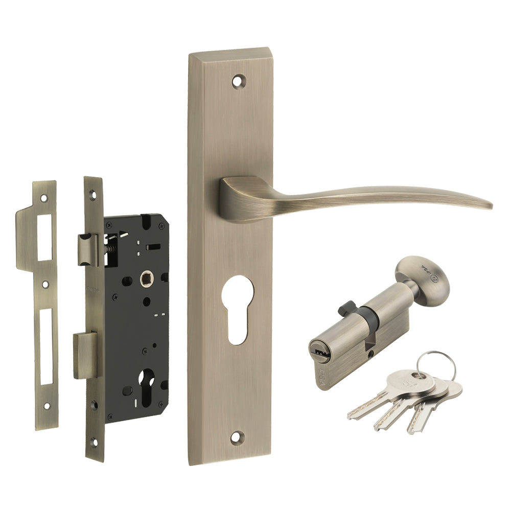 IPSA Azure Iris Handle Series on 8" Plate CYS Lockset with 60mm One Side Key and Knob - Finish MAB