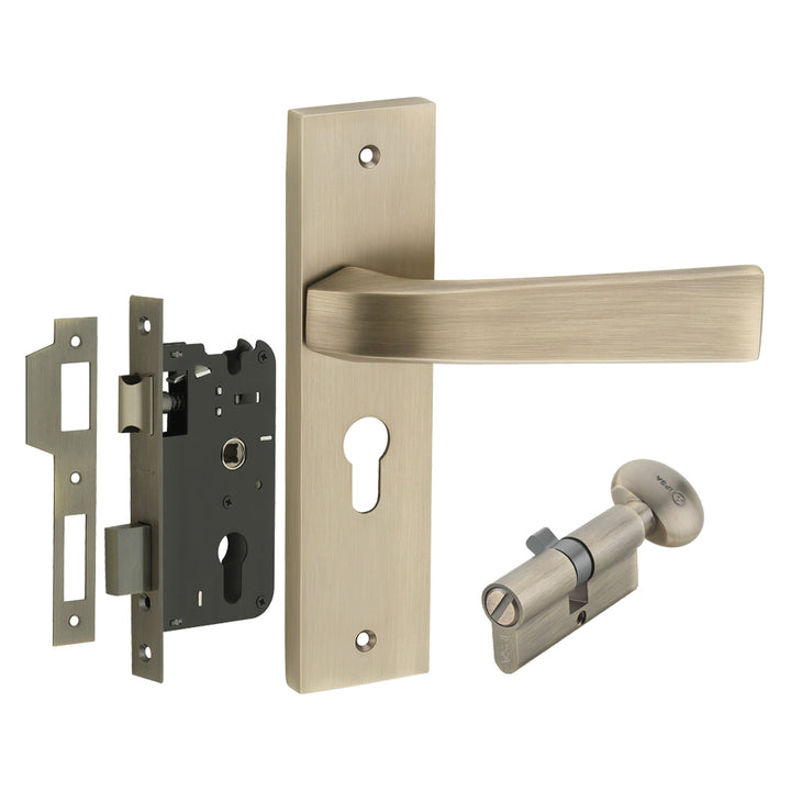 IPSA Russet Moderna Handle Series on 8" Plate CYS Lockset with 60mm Coin and Knob - Matte Antique Finish MAB