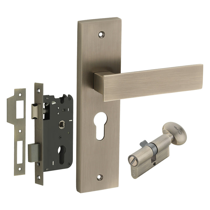 IPSA Sage Moderna Handle Series on 8" Plate CYS Lockset with 60mm Coin and Knob - Matte Antique Finish MAB