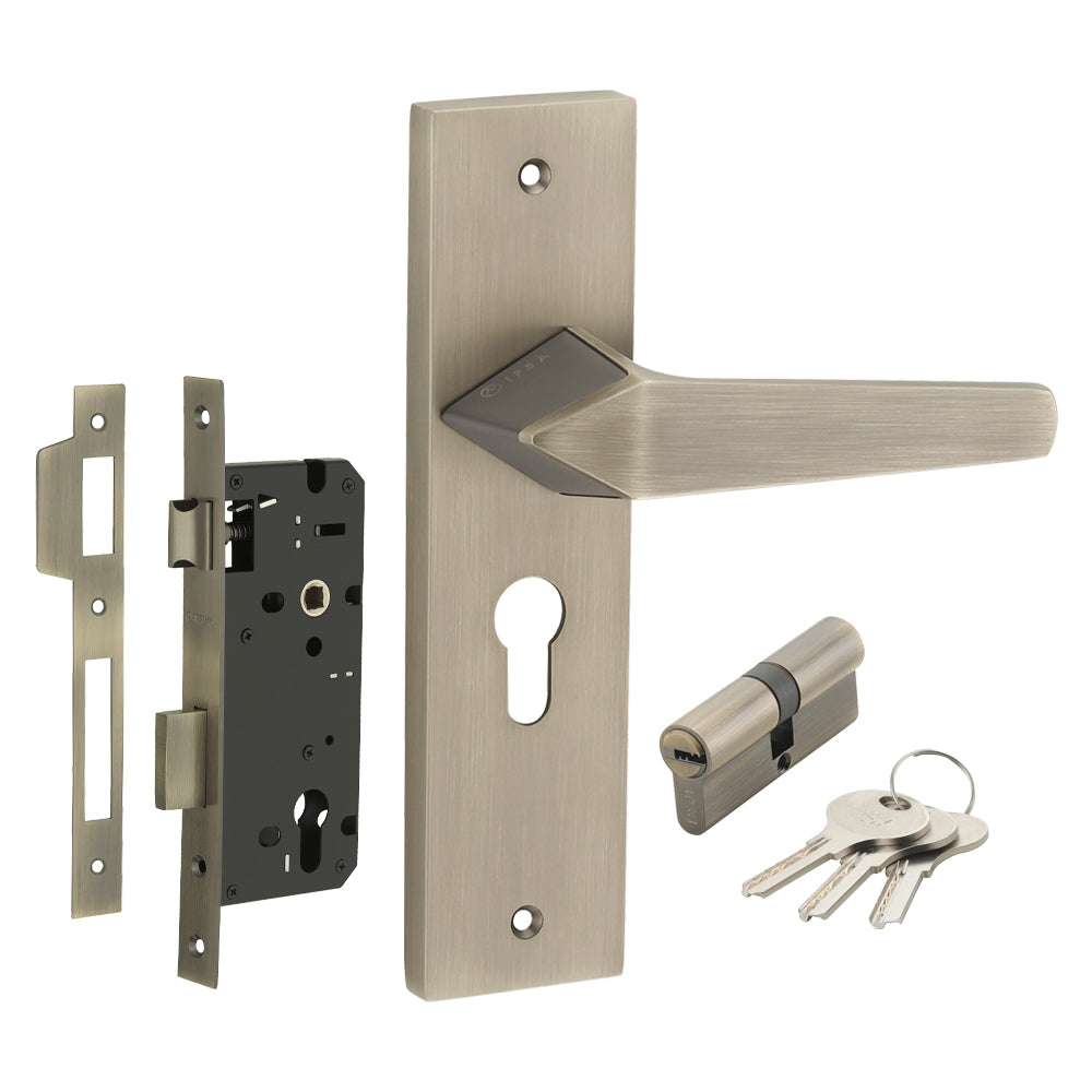 IPSA Peru Iris Handle Series on 10" Plate CY Lockset with 60mm Both Side Key Finish MAB