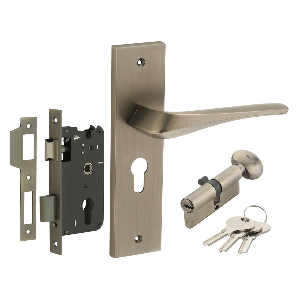 IPSA Sangria Moderna Handle Series on 8" Plate CYS Lockset with 60mm One Side Key and Knob - Matte Finish MAB