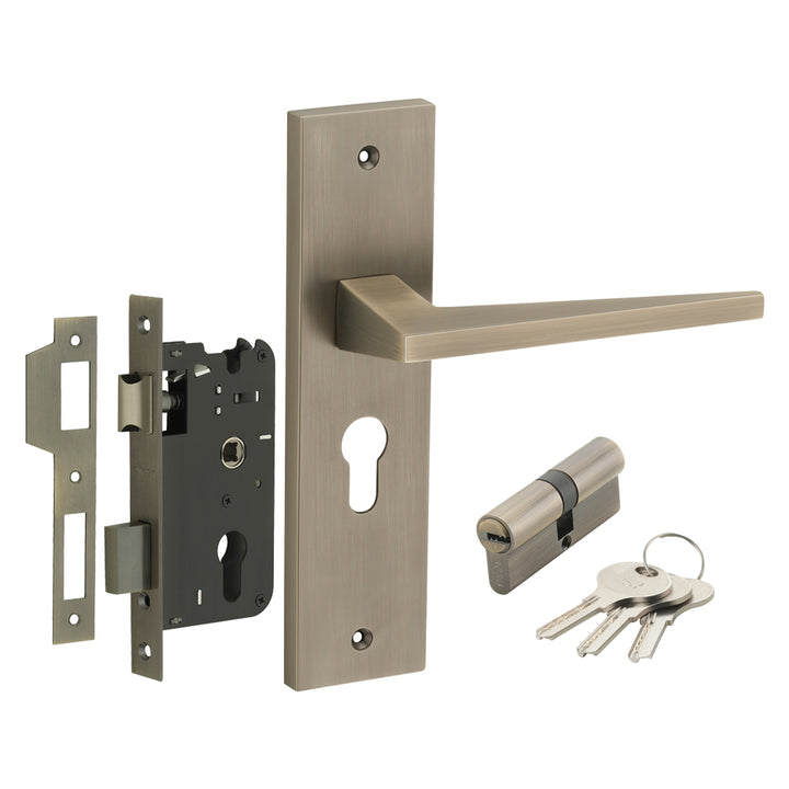 IPSA Flax Moderna Handle Series on 8" Plate CYS Lockset with 60mm Both Side Key - Matte Antique Finish MAB