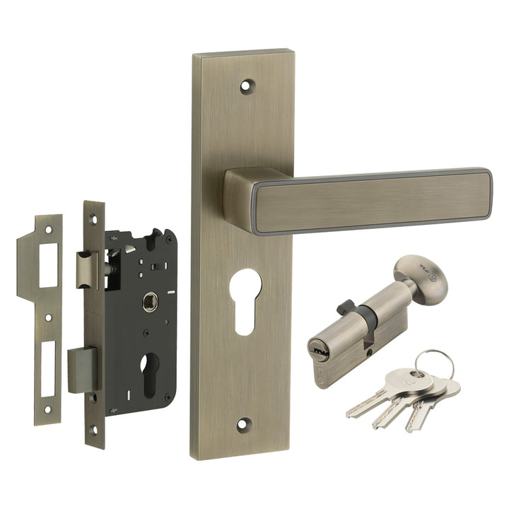 IPSA Clay Iris Handle Series on 8" Plate CYS Lockset with 60mm One Side Key and Knob - Matte Finish MAB