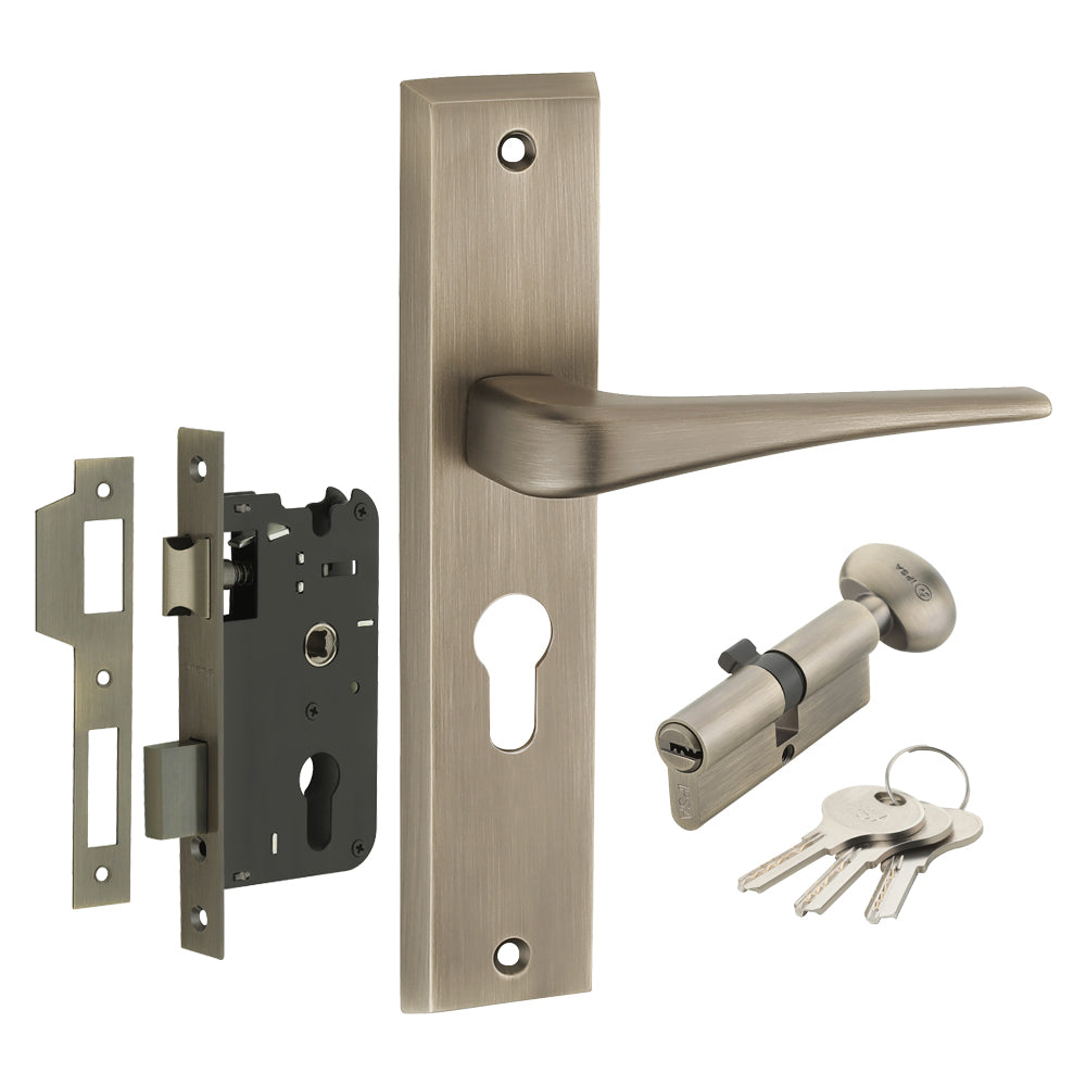 IPSA Navy Iris Handle Series on 8" Plate CYS Lockset with 60mm One Side Key and Knob - Matte Finish MAB
