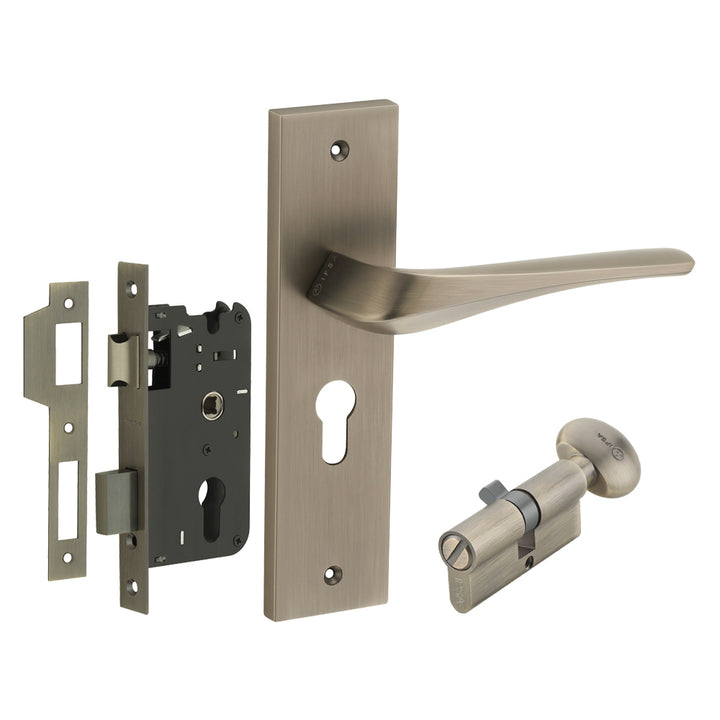 IPSA Sangria Moderna Handle Series on 8" Plate CYS Lockset with 60mm Coin and Knob - Matte Antique Finish MAB