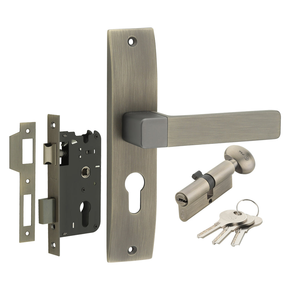 IPSA Ink Iris Handle Series on 8" Plate CYS Lockset with 60mm One Side Key and Knob - Matte Finish MAB
