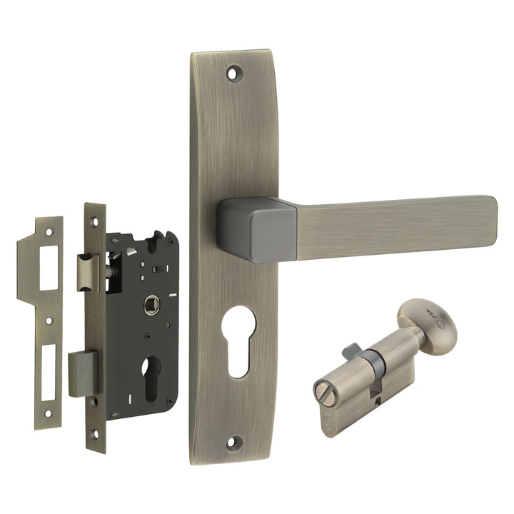IPSA Ink Iris Handle Series on 8" Plate CYS Lockset with 60mm Coin and Knob - Matte Antique Finish MAB