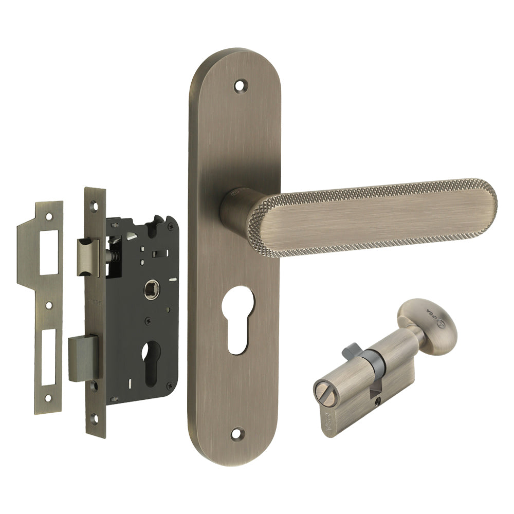 IPSA Stone Moderna Handle Series on 8" Plate CYS Lockset with 60mm Coin and Knob - Matte Antique Finish MAB