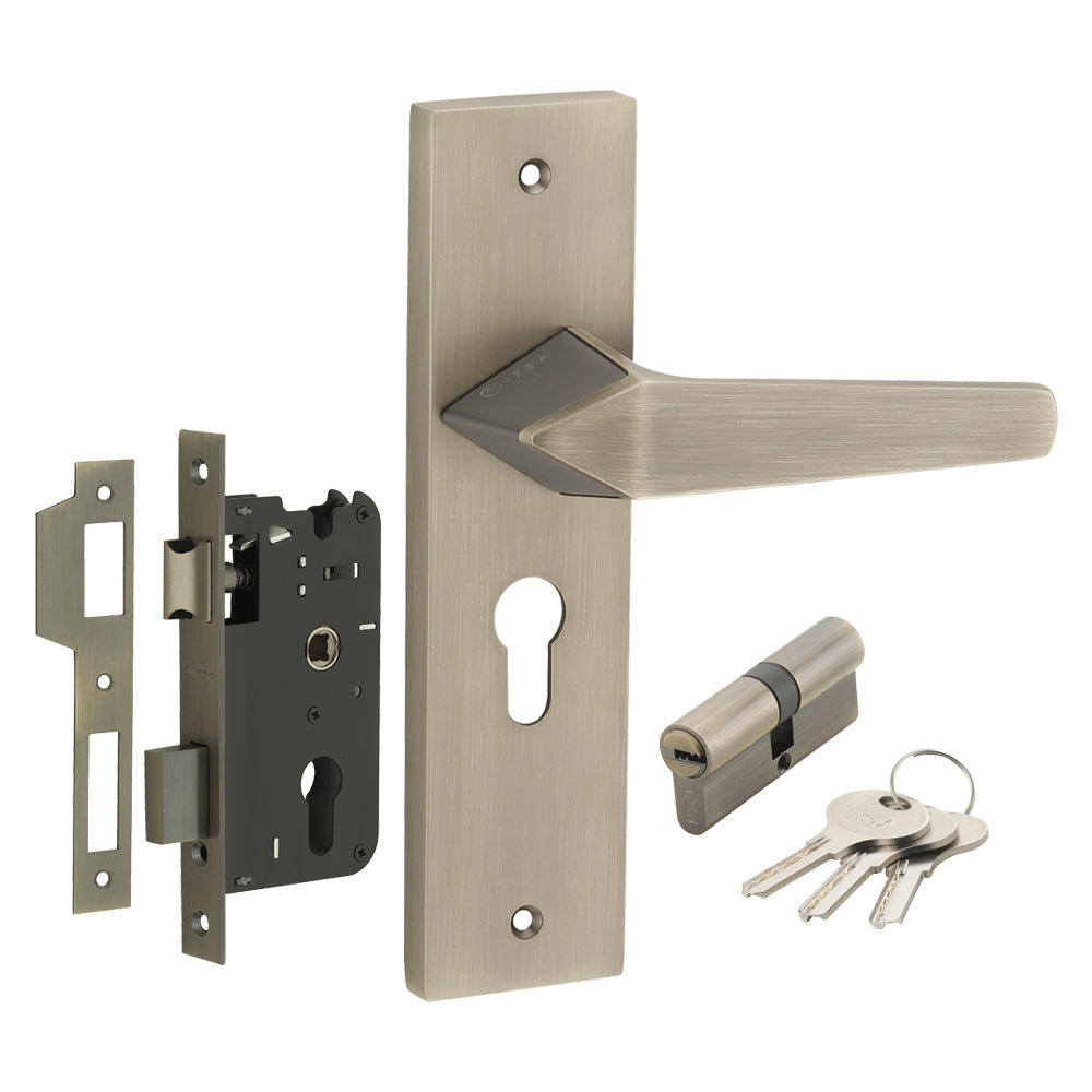 IPSA Peru Iris Handle Series on 8" Plate CYS Lockset with 60mm Both Side Key - Matte Antique Finish MAB