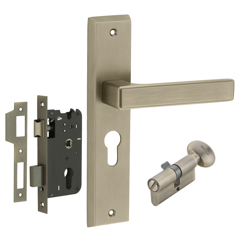 IPSA Teal Iris Handle Series on 8" Plate CYS Lockset with 60mm Coin and Knob - Matte Antique Finish MAB