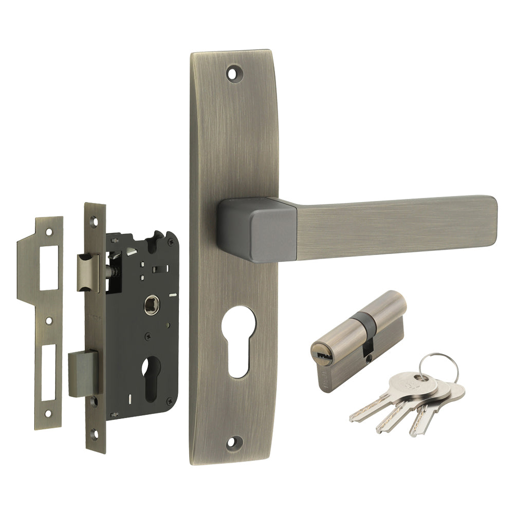 IPSA Ink Iris Handle Series on 8" Plate CYS Lockset with 60mm Both Side Key - Matte Antique Finish MAB