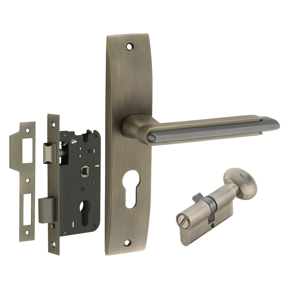 IPSA Lead Iris Handle Series on 8" Plate CYS Lockset with 60mm Coin and Knob - Matte Antique Finish MAB