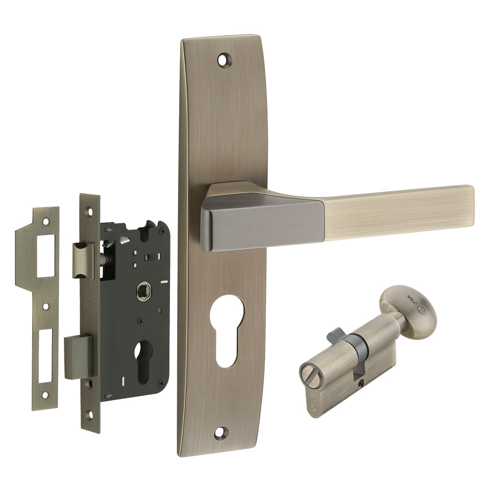 IPSA Ash Iris Handle Series on 8" Plate CYS Lockset with 60mm Coin and Knob - Matte Antique Finish MAB
