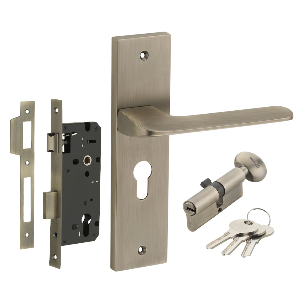 IPSA Chilli Moderna Handle Series on 10" Plate CY (Without Lock Body Cylinder) - Matte Antique Finish MAB