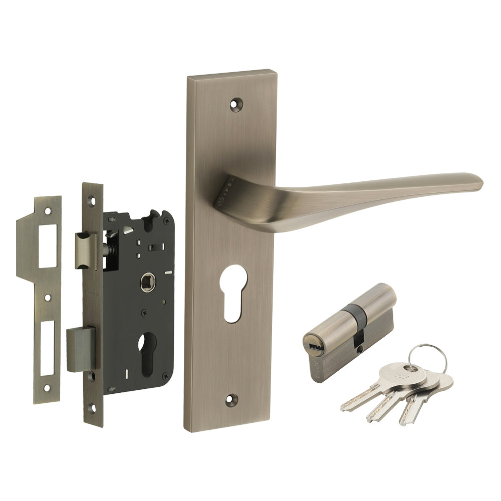 IPSA Sangria Moderna Handle Series on 8" Plate CYS Lockset with 60mm Both Side Key - Matte Antique Finish MAB