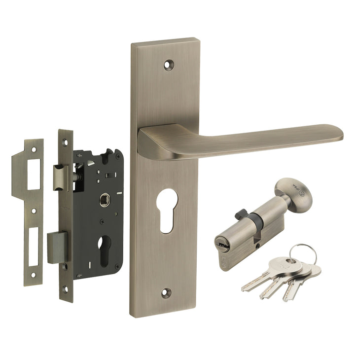 IPSA Chilli Moderna Handle Series on 8" Plate CYS Lockset with 60mm One Side Key and Knob - MAB Finish