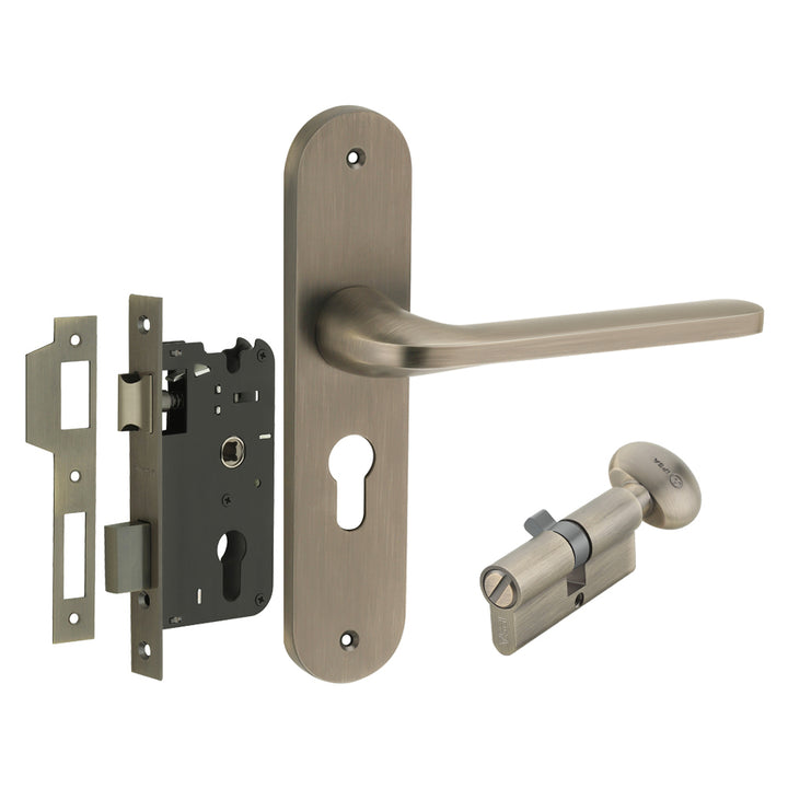 IPSA Olive Moderna Handle Series on 8" Plate CYS Lockset with 60mm Coin and Knob - Matte Antique Finish MAB