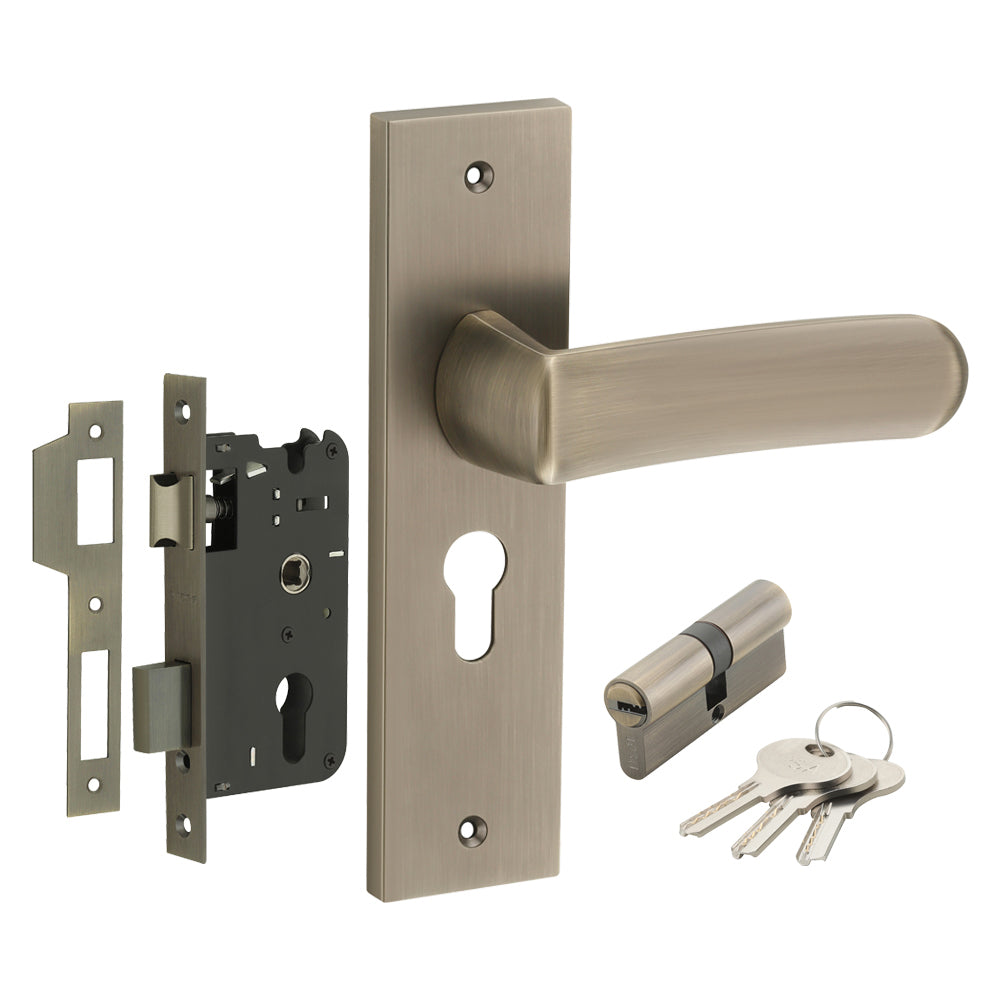 IPSA Tomato Moderna Handle Series on 8" Plate CYS Lockset with 60mm Both Side Key - Matte Antique Finish MAB