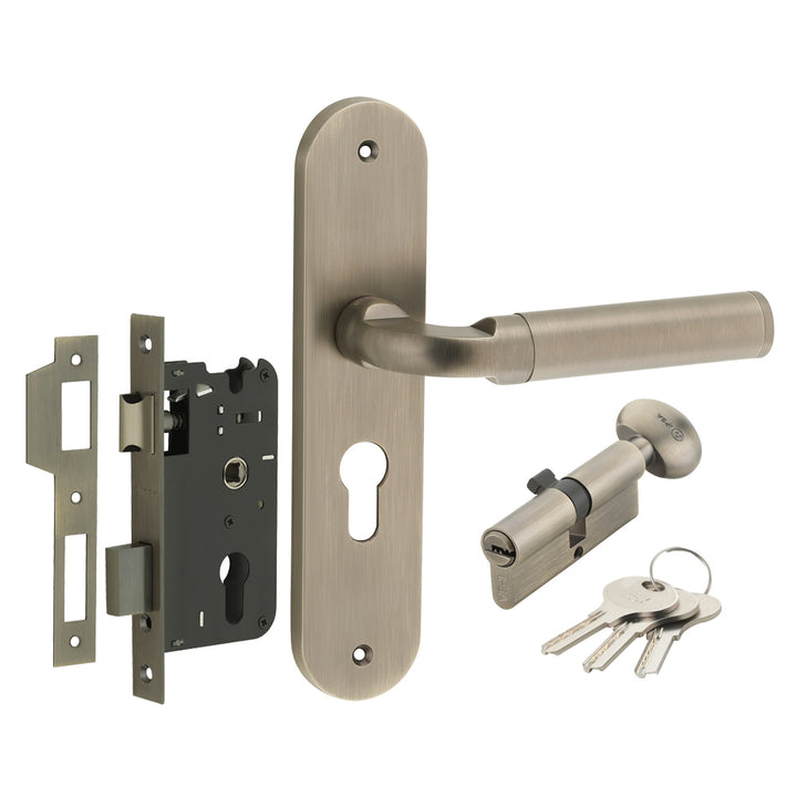 IPSA Cherry Iris Handle Series on 8" Plate CYS Lockset with 60mm One Side Key and Knob - Matte Finish MAB