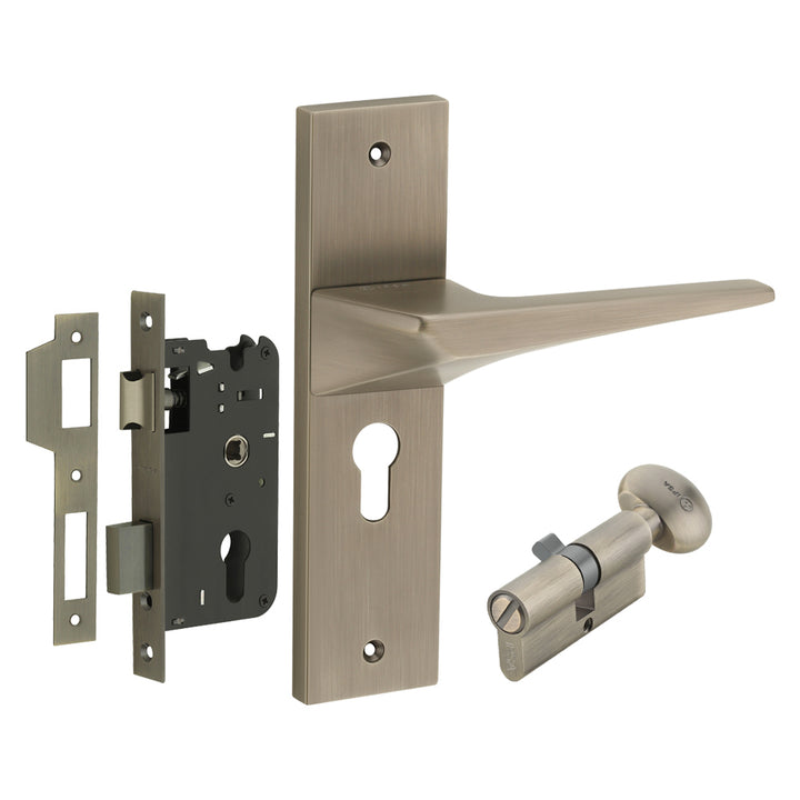 IPSA Smoke Moderna Handle Series on 8" Plate CYS Lockset with 60mm Coin and Knob - Matte Antique Finish MAB