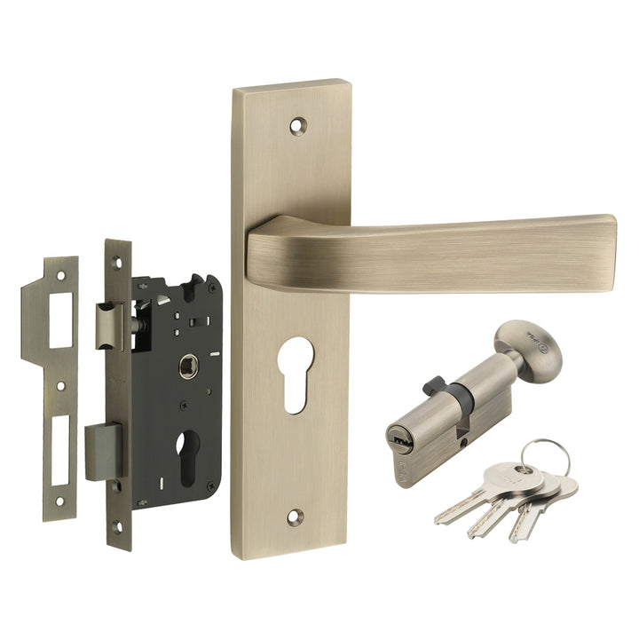 IPSA Russet Moderna Handle Series on 8" Plate CYS Lockset with 60mm One Side Key and Knob - Matte Finish MAB