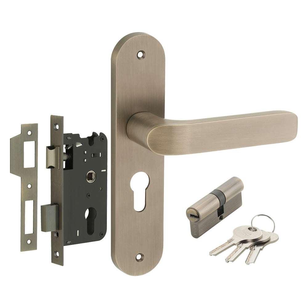 IPSA Plum Moderna Handle Series on 8" Plate CYS Lockset with 60mm Both Side Key - Matte Antique Finish MAB
