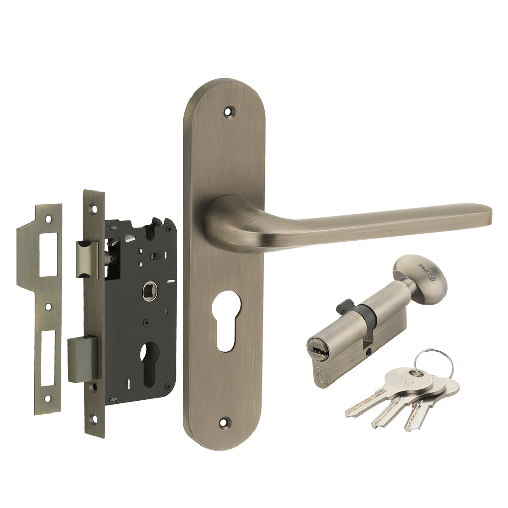 IPSA Olive Moderna Handle Series on 8" Plate CYS Lockset with 60mm One Side Key and Knob - Matte Finish MAB