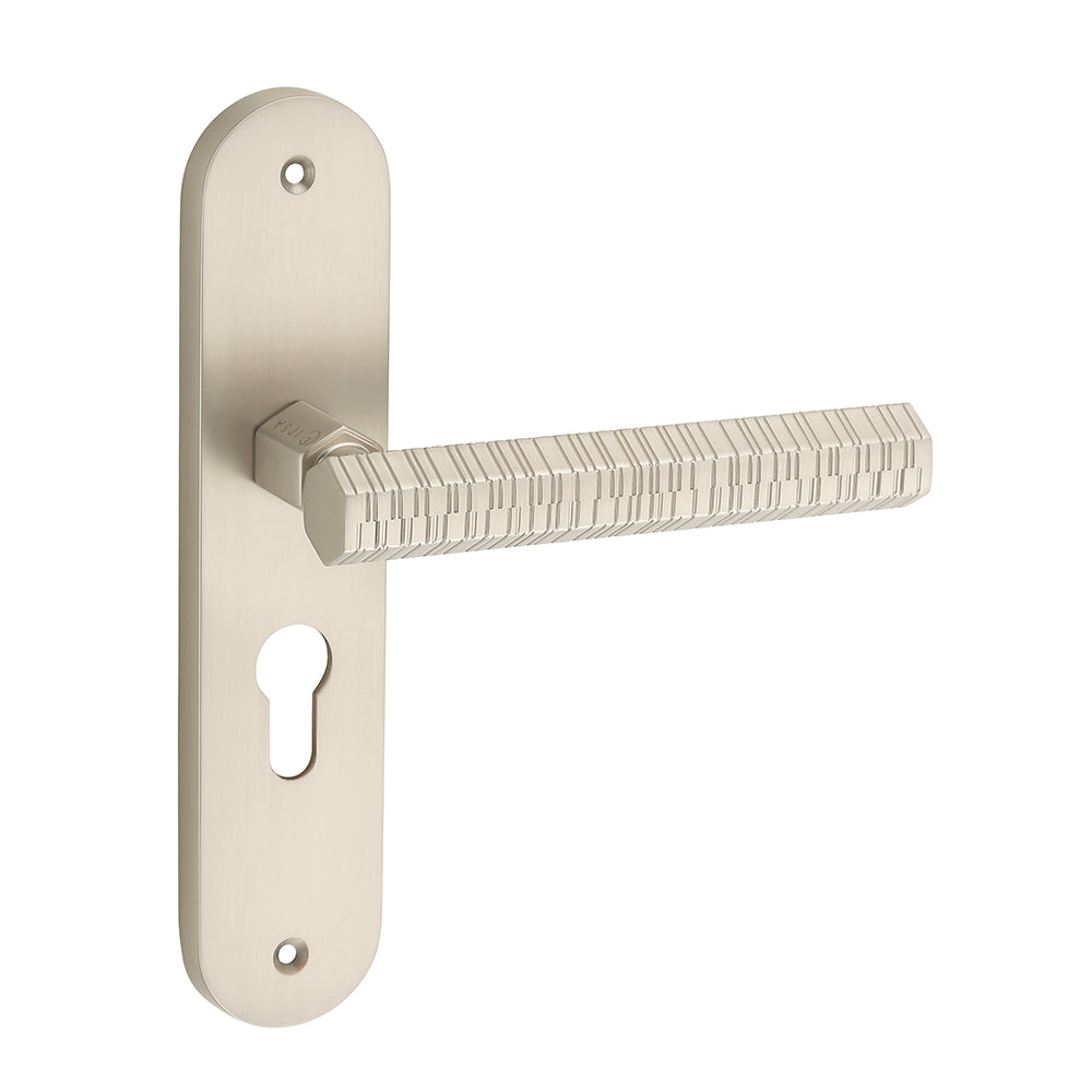 IPSA Maze Moderna Handle Series on 8" Plate CYS Lockset with 60mm One Side Key and Knob - Matte Satin Nickel Finish MSS