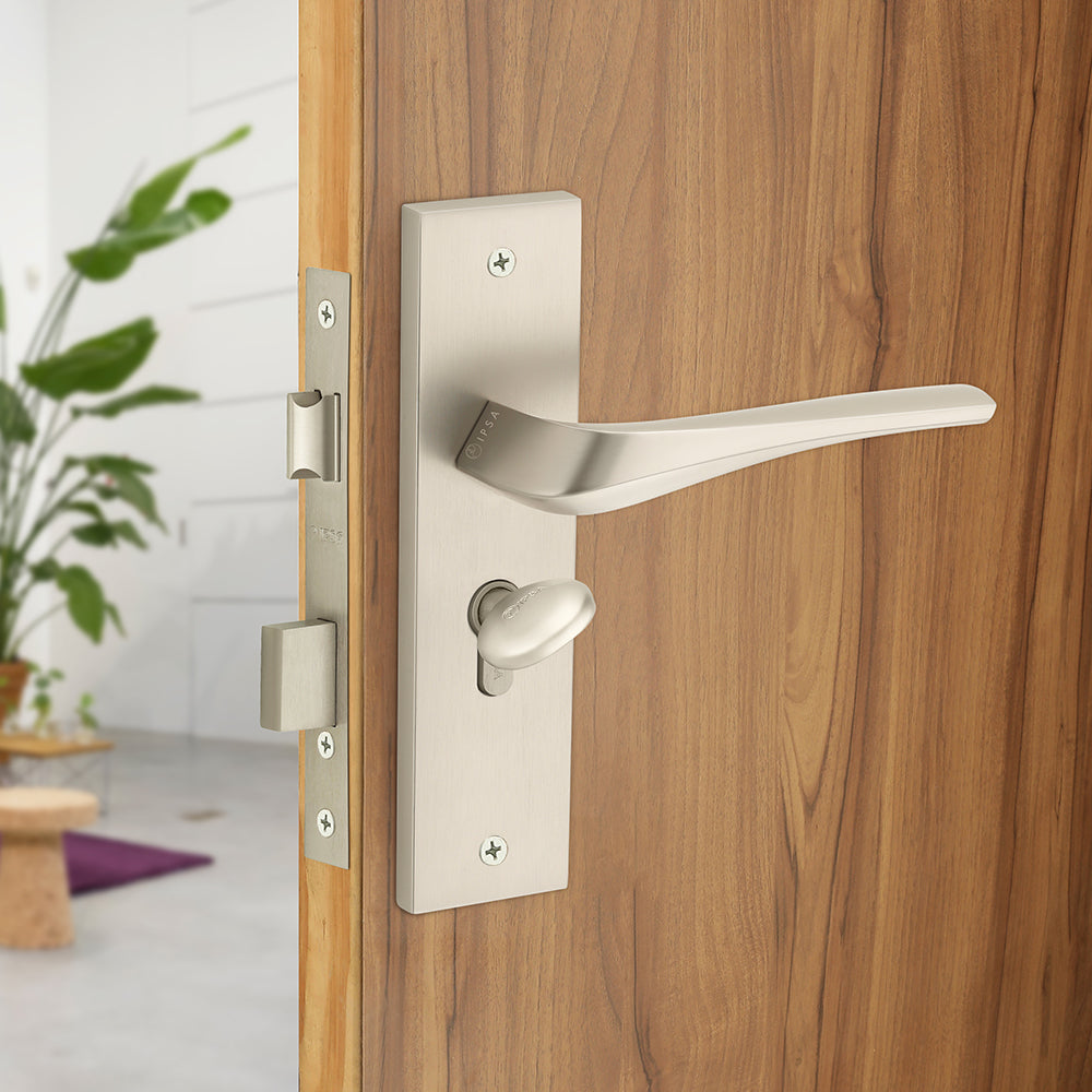 IPSA Sangria Moderna Handle Series on 8" Plate CYS Lockset with 60mm Coin and Knob - Matte Satin Nickel Finish MSS