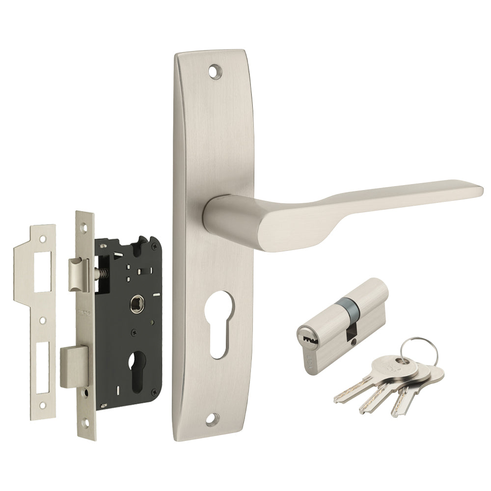 IPSA Orange Iris Handle Series on 8" Plate CYS Lockset with 60mm Both Side Key Cylinder- MSS Finish