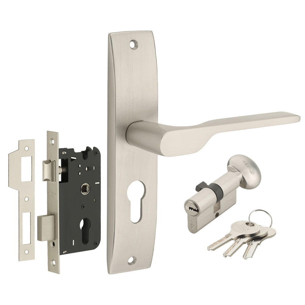 IPSA Orange Iris Handle Series on 8" Plate CYS Lockset with 60mm One Side Key and Knob - MSS Finish