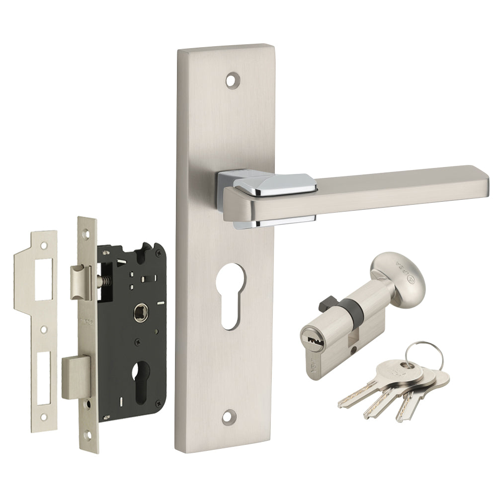 IPSA Pear Iris Handle Series on 8" Plate CYS Lockset with 60mm One Side Key and Knob - MSS Finish