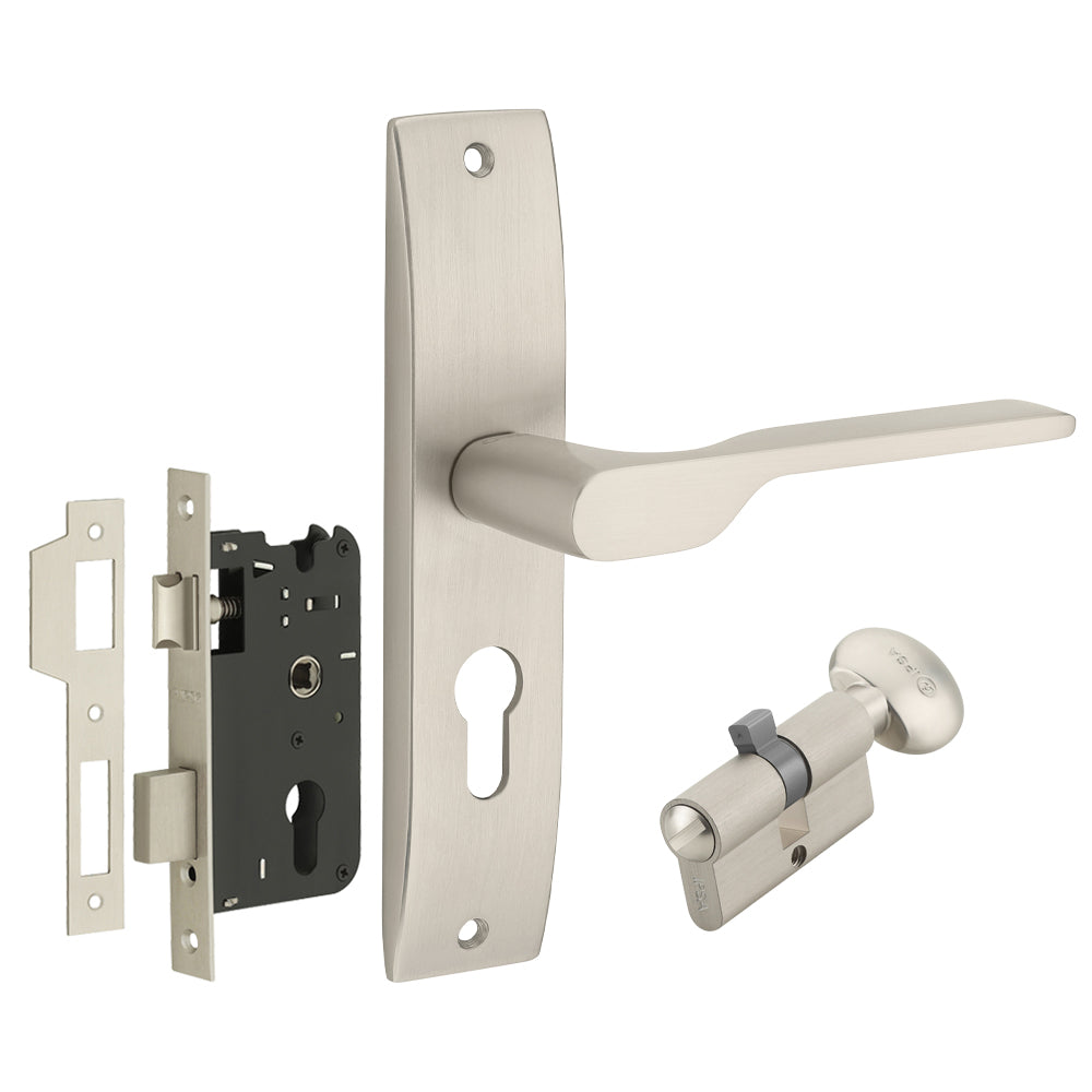IPSA Orange Iris Handle Series on 8" Plate CYS Lockset with 60mm Coin and Knob - MSS Finish