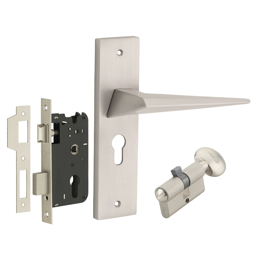 IPSA Carrot Iris Handle Series on 8" Plate CYS Lockset with 60mm Coin and Knob - MSS Finish