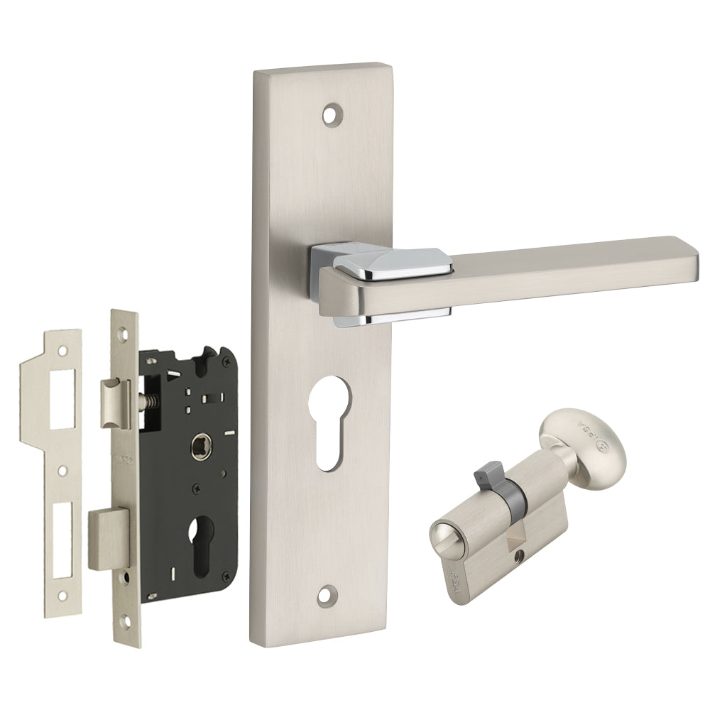 IPSA Pear Iris Handle Series on 8" Plate CYS Lockset with 60mm Coin and Knob - MSS Finish