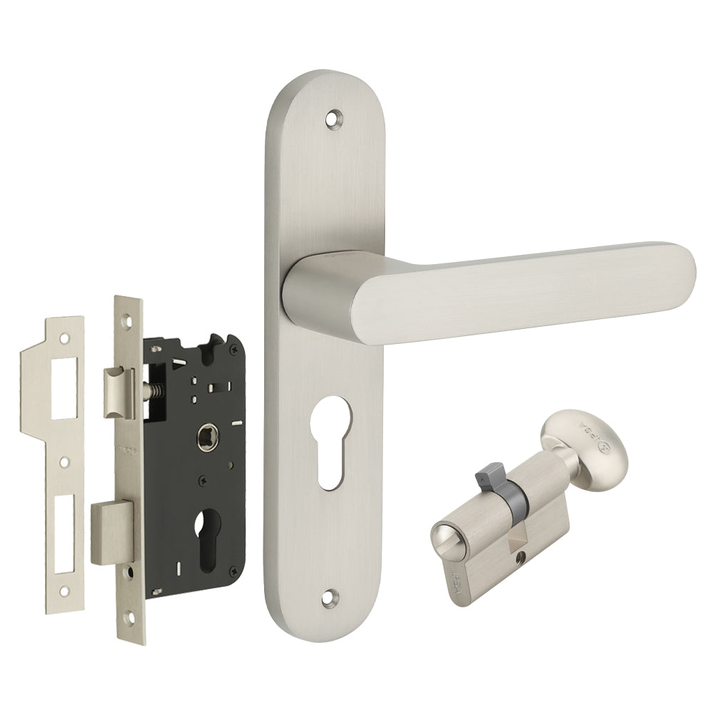 IPSA Lemon Iris Handle Series on 8" Plate CYS Lockset with 60mm Coin and Knob - MSS Finish